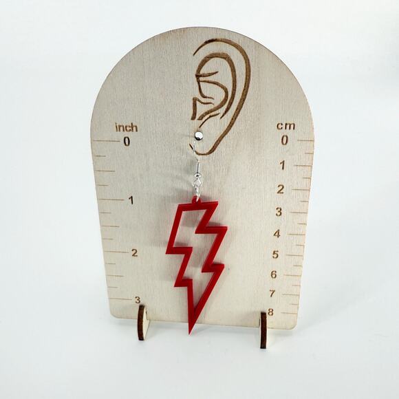 Red Lightning Bolt Dangle Earrings, Acrylic Earrings, Y2K Earrings - Picture 3 of 3